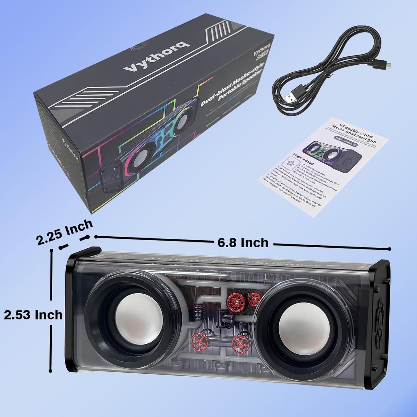 Portable Bluetooth Speaker With LED Lights&Transparent Casing, Bluetooth 5.3 Wireless Outdoor Speakers Support TWS PairingTF Card, 10W Stereo Sound, Electronics For Home, Outdoors, Travel Black New Era Fashion LLc