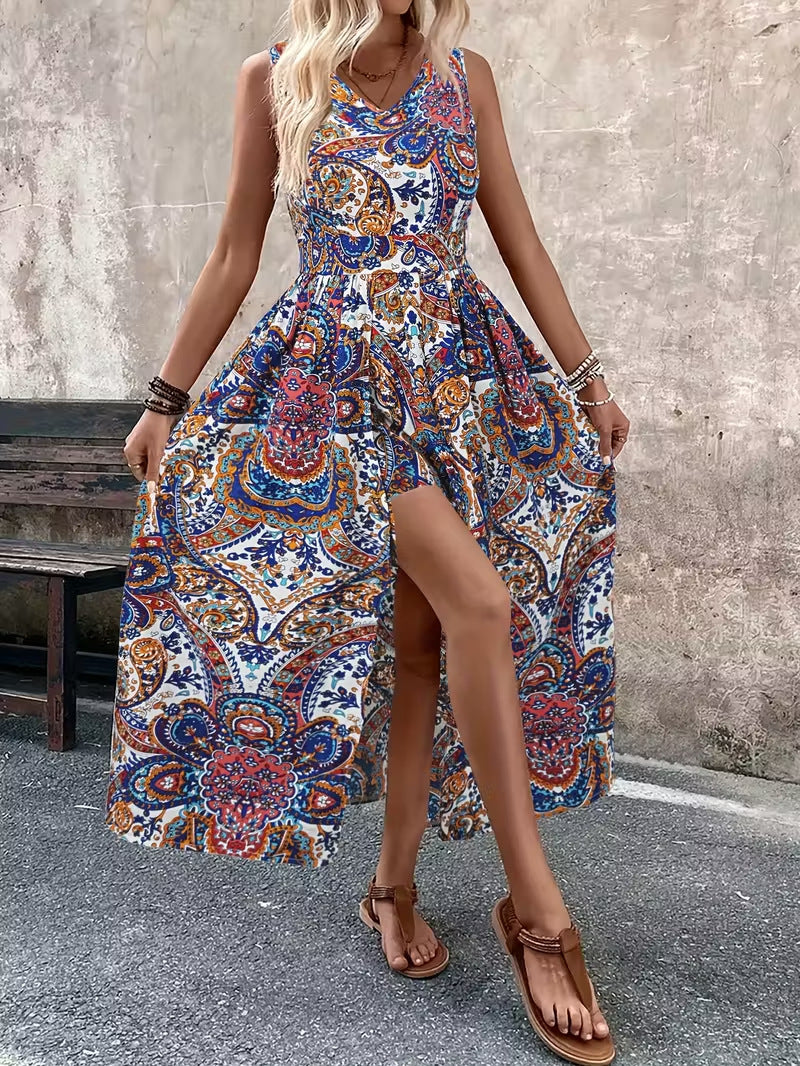 Women's Printed V-Neck Sleeveless Jumpsuit – Vacation Chic FitiqueFit