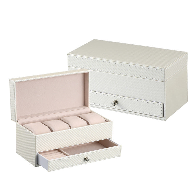 Men's drawer-style 4-seat leather watch display box