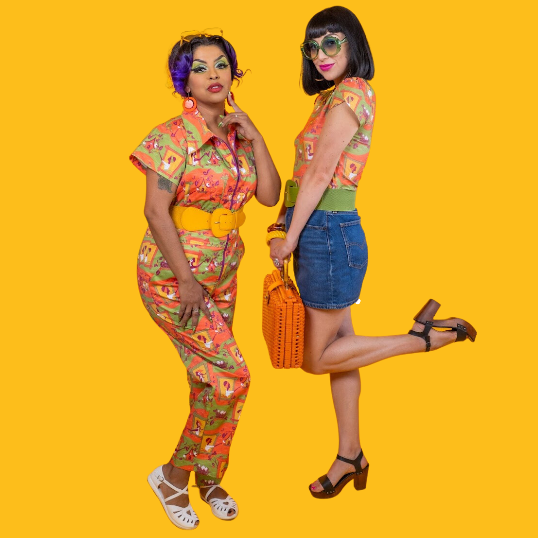 Brownstone Betties Jumpsuit in Pumpkin & Olive Blue Platypus Clothing