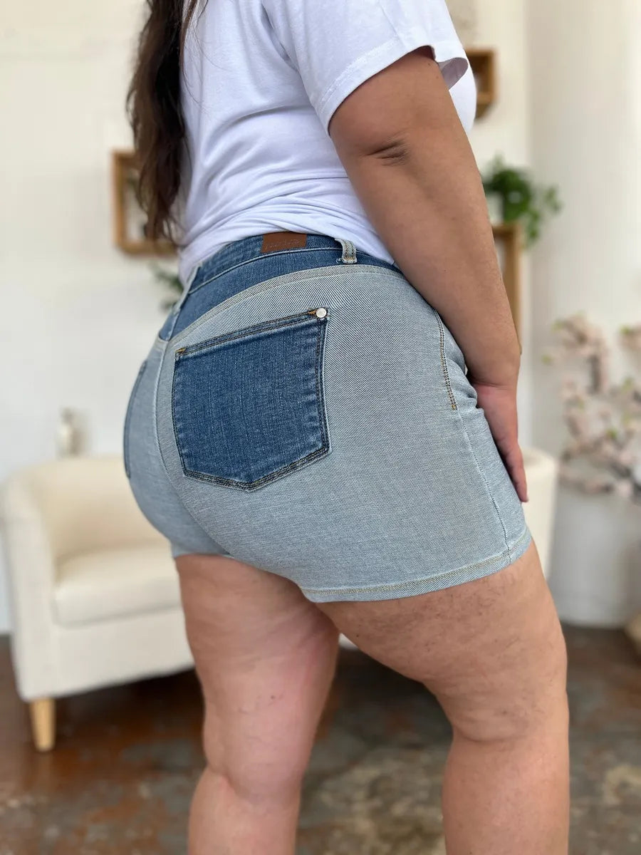 Judy Blue Full Size Color Block Denim Shorts New Era Fashion LLc