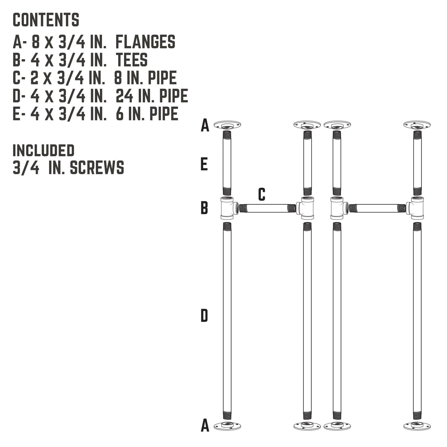 3/4 in. H Pipe Round Flange Console Table Legs-13.25 in. Wide PIPE DECOR
