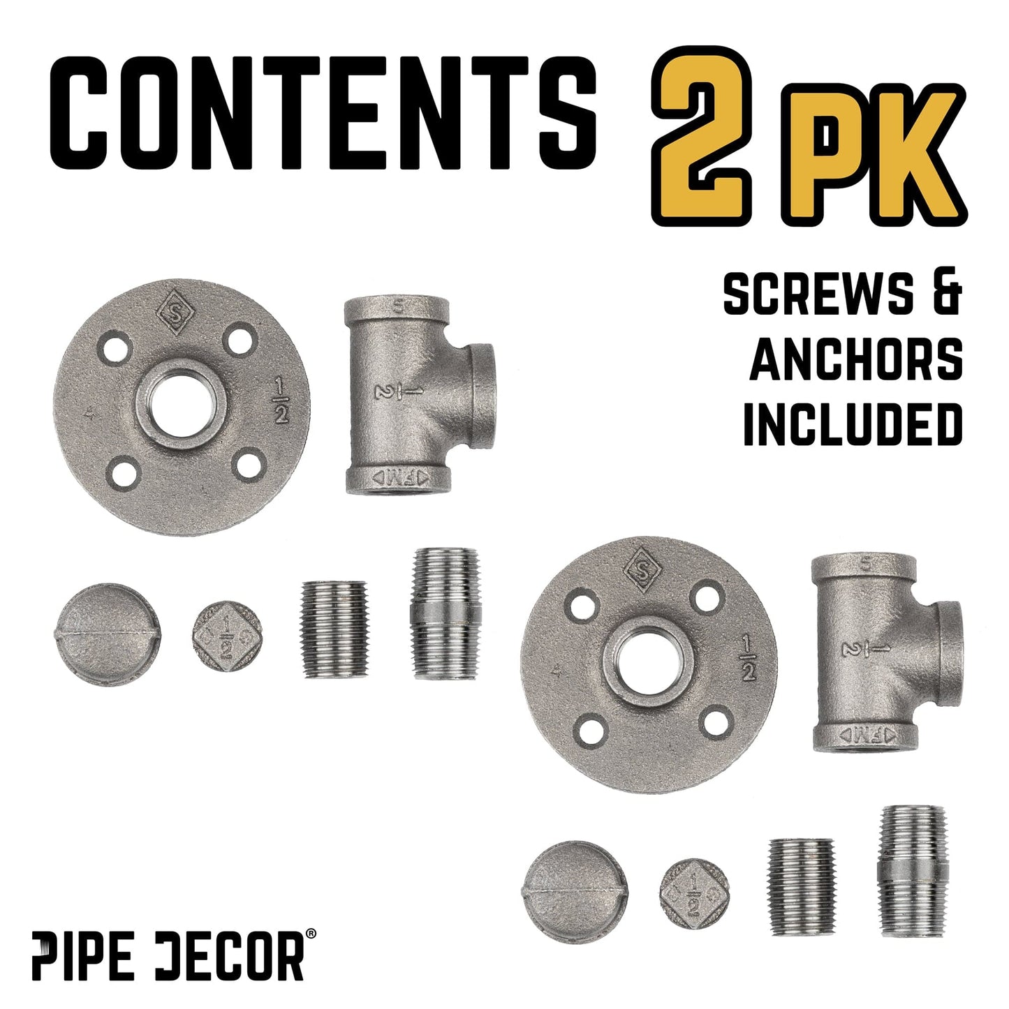 Tee-Shaped Wall Hook Kit (2 Pack) PIPE DECOR