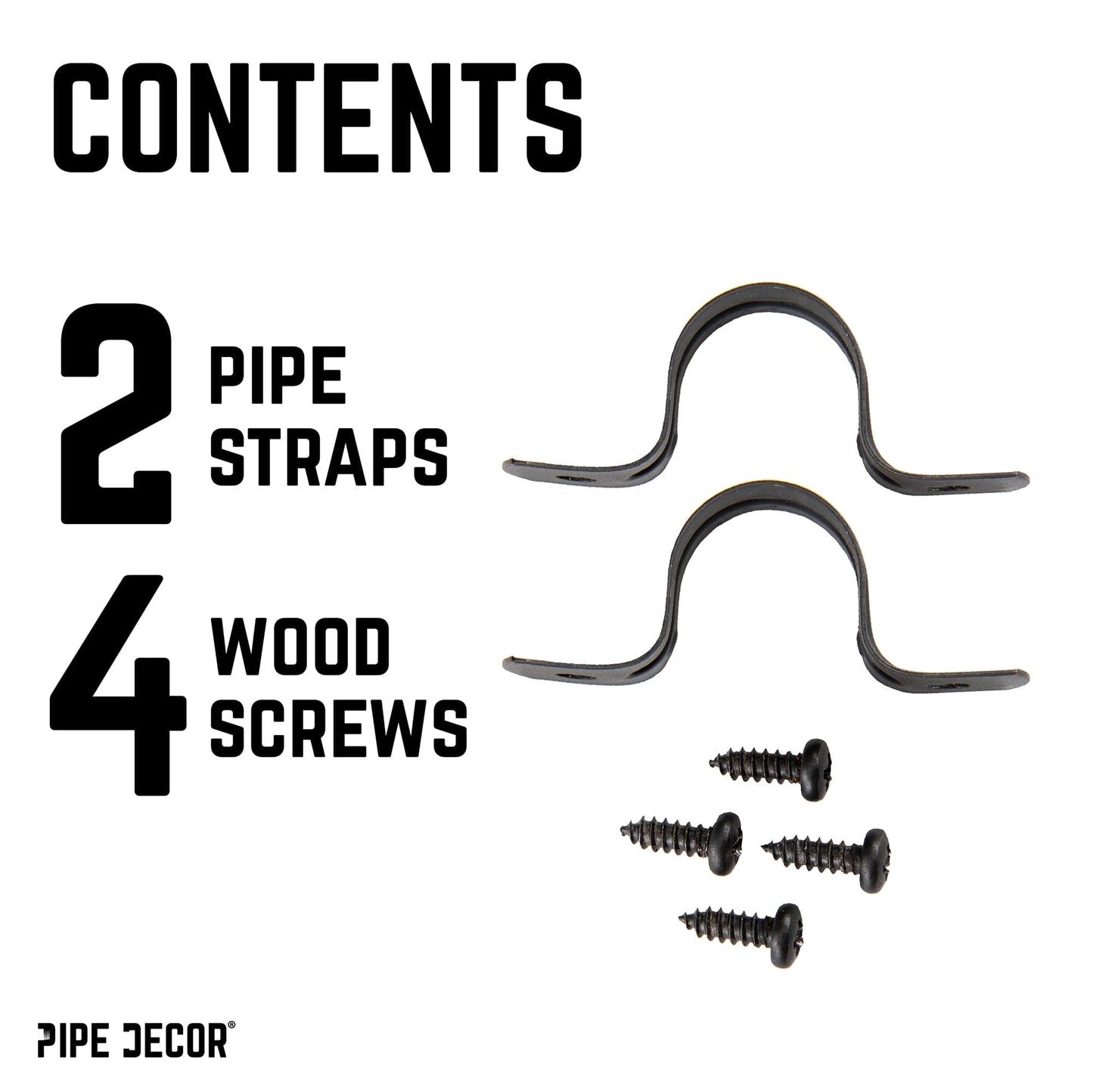 Black Steel U-shaped Pipe Straps for ½” Pipe PIPE DECOR
