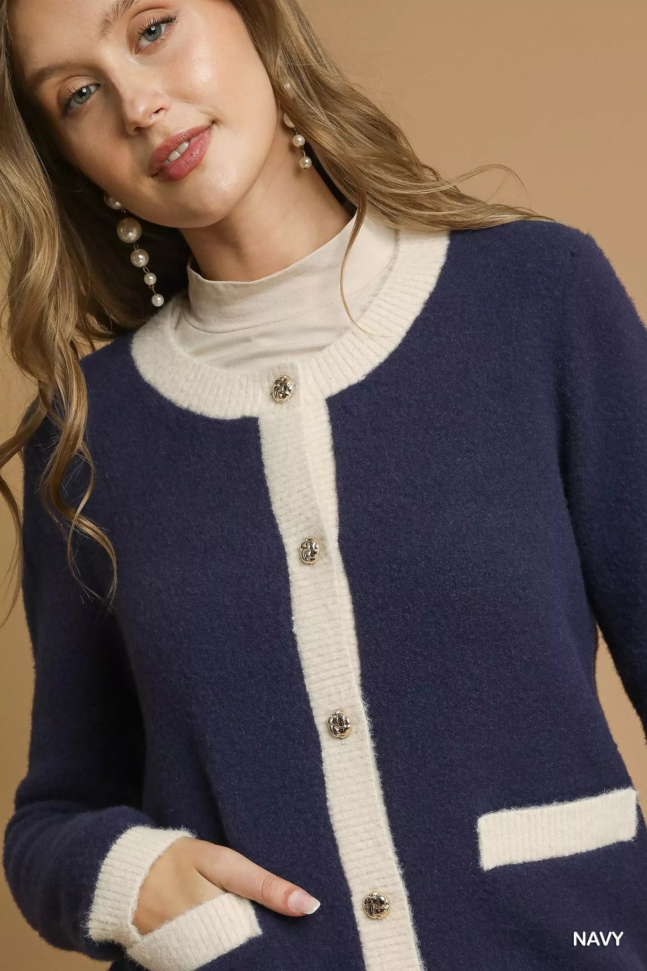 Umgee Two-Tone Button Front Cardigan FitiqueFit