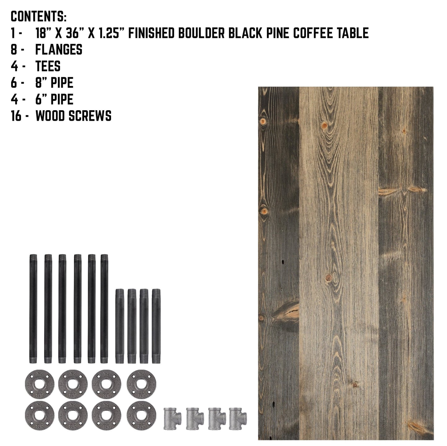 RESTORE Boulder Black Solid Wood Coffee Table PIPE DECOR