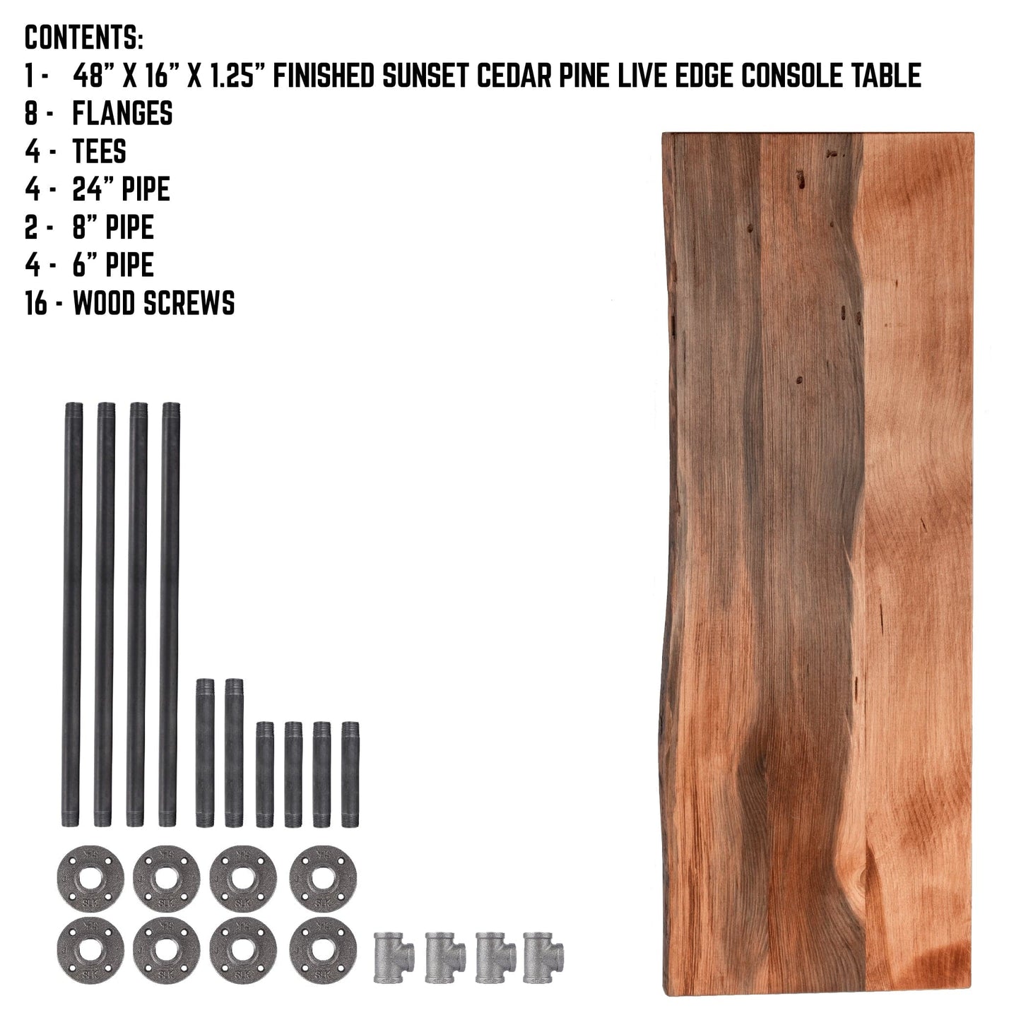 RESTORE Sunset Cedar Solid Live Edge Wood Console Table PIPE DECOR
