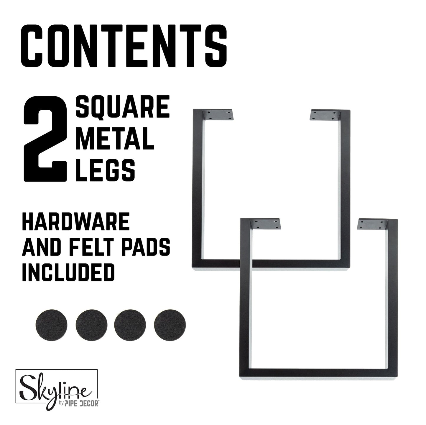 28 in. Skyline Matte Black Square Metal Landscape Dining or Desk Table Legs - 2 Pack PIPE DECOR