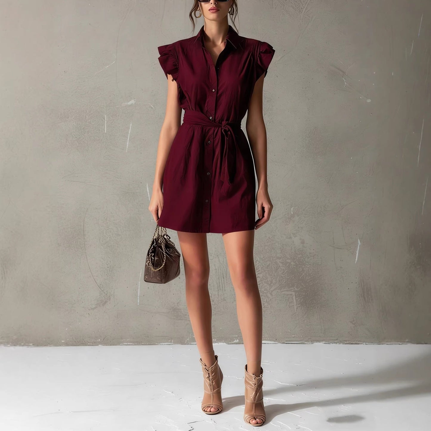 Women's Drop-Shoulder Polo Neck Lace-Up Mini Dress – Slim Fit FitiqueFit