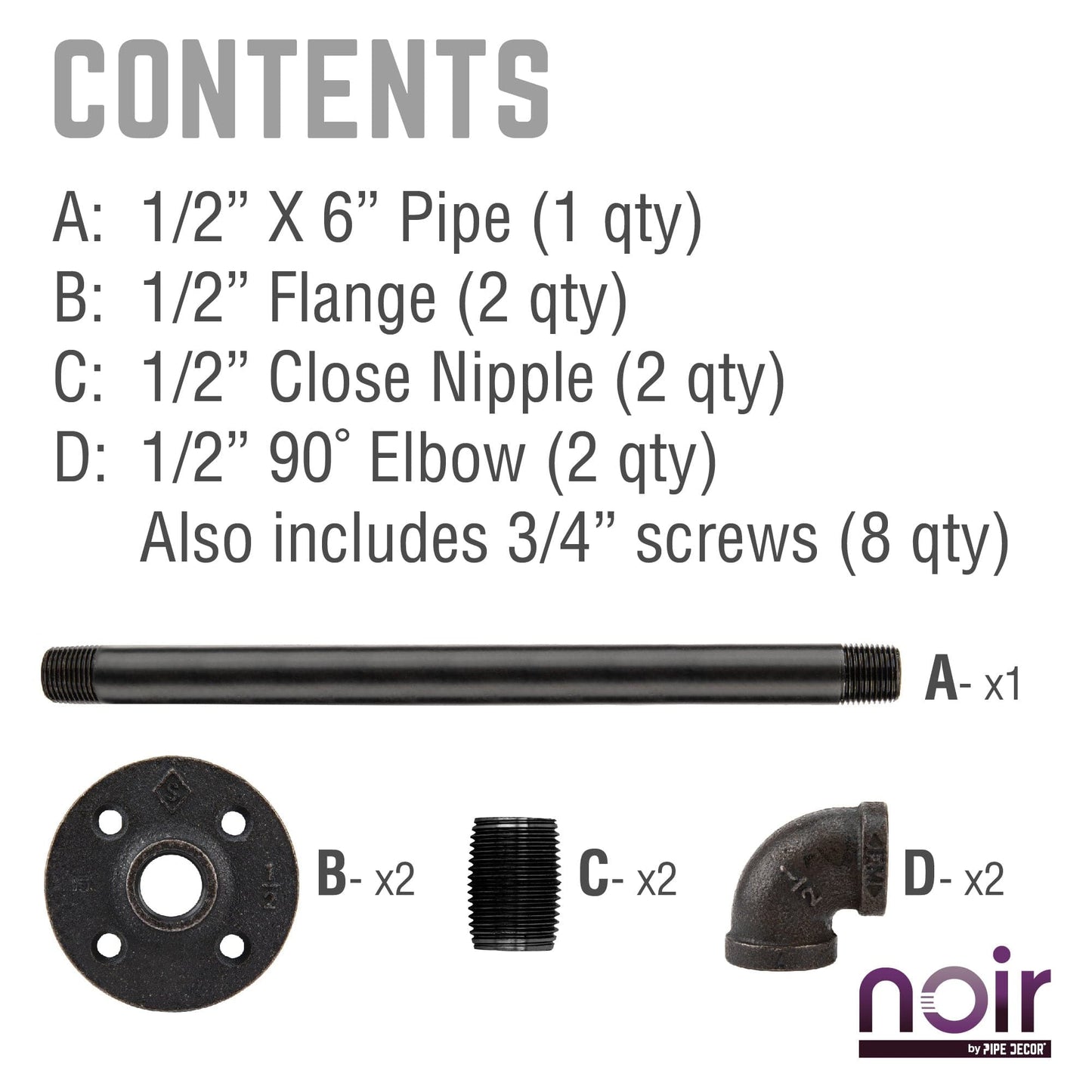 1/2 in. x 6 in. Noir Black Barn Door Handle - 10.5 in. L PIPE DECOR