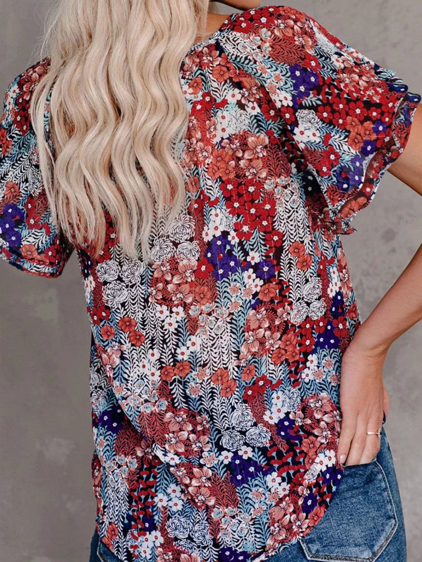 Full Size Floral Print V-Neck Shirt Plus Size New Era Fashion LLc