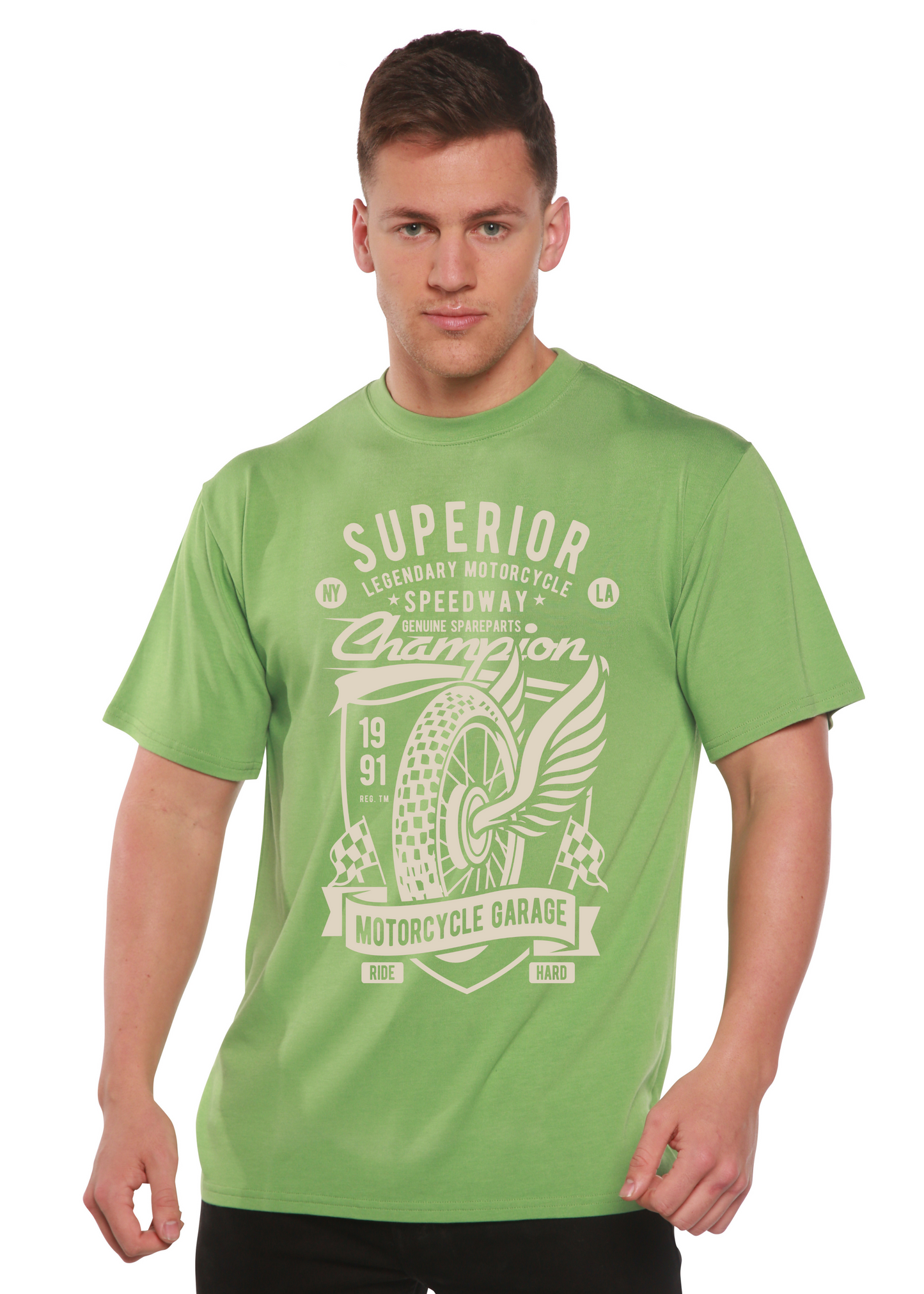 Superior Motorcycle Spun Bamboo® Men's Bamboo Viscose/Organic Cotton Short Sleeve Graphic T-Shirt Spun Bamboo