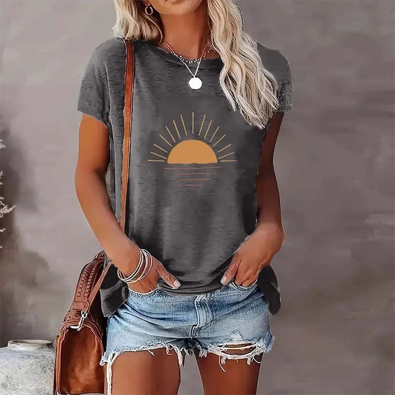 Sunrise Print Round Neck T-Shirt FitiqueFit