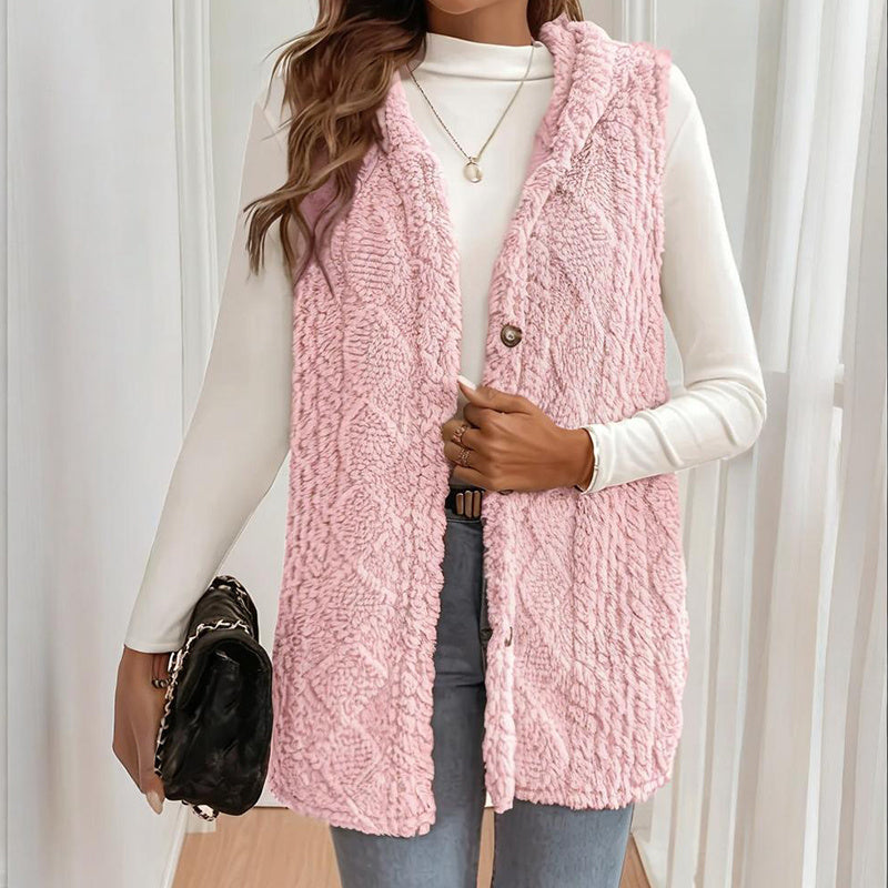 Women's Textured Sleeveless Hooded Vest FitiqueFit
