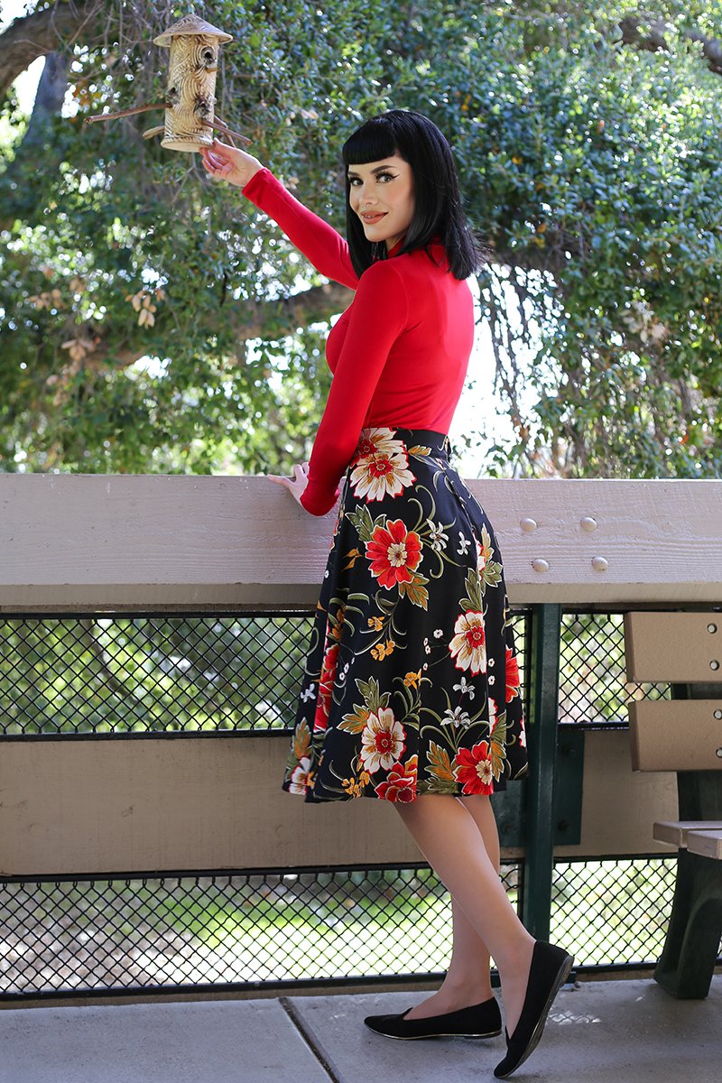 Charlotte Skirt in Black Floral - 4X only Retrolicious
