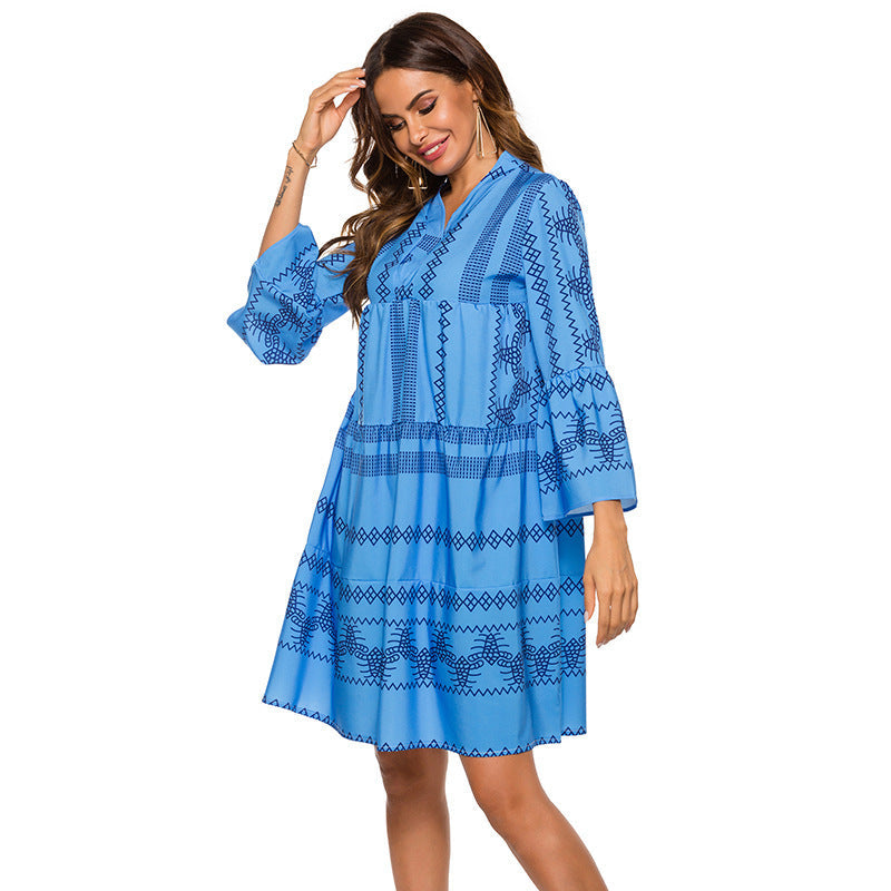 Bohemian Flare Sleeve Stand Dress Grayceful LLC