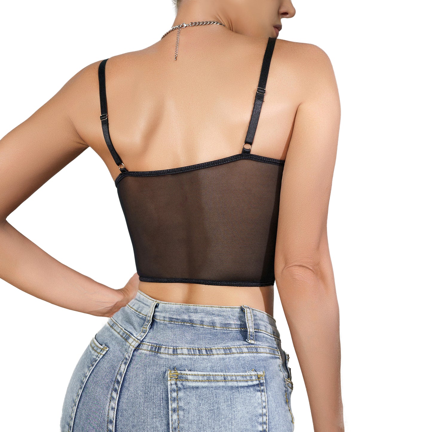 Cross-border Foreign Trade New European and American Vintage Lace Fishbone Steel Ring Niche Design Hollow-out See-through V-neck Sexy Hot Style Camisole Lingerie NovaCart