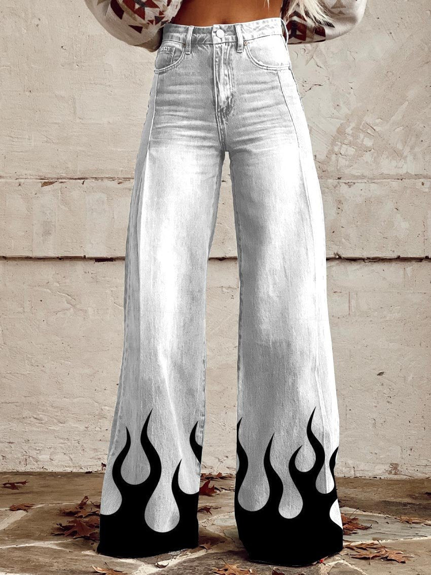 Women's Printed Flare Pants – Mid-Waist Full Length Plus Size FitiqueFit