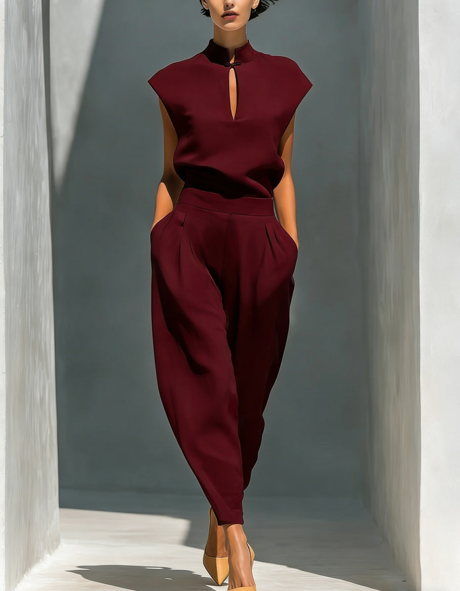Women's Chinese-Style Satin Short-Sleeve Top & Pants Set FitiqueFit