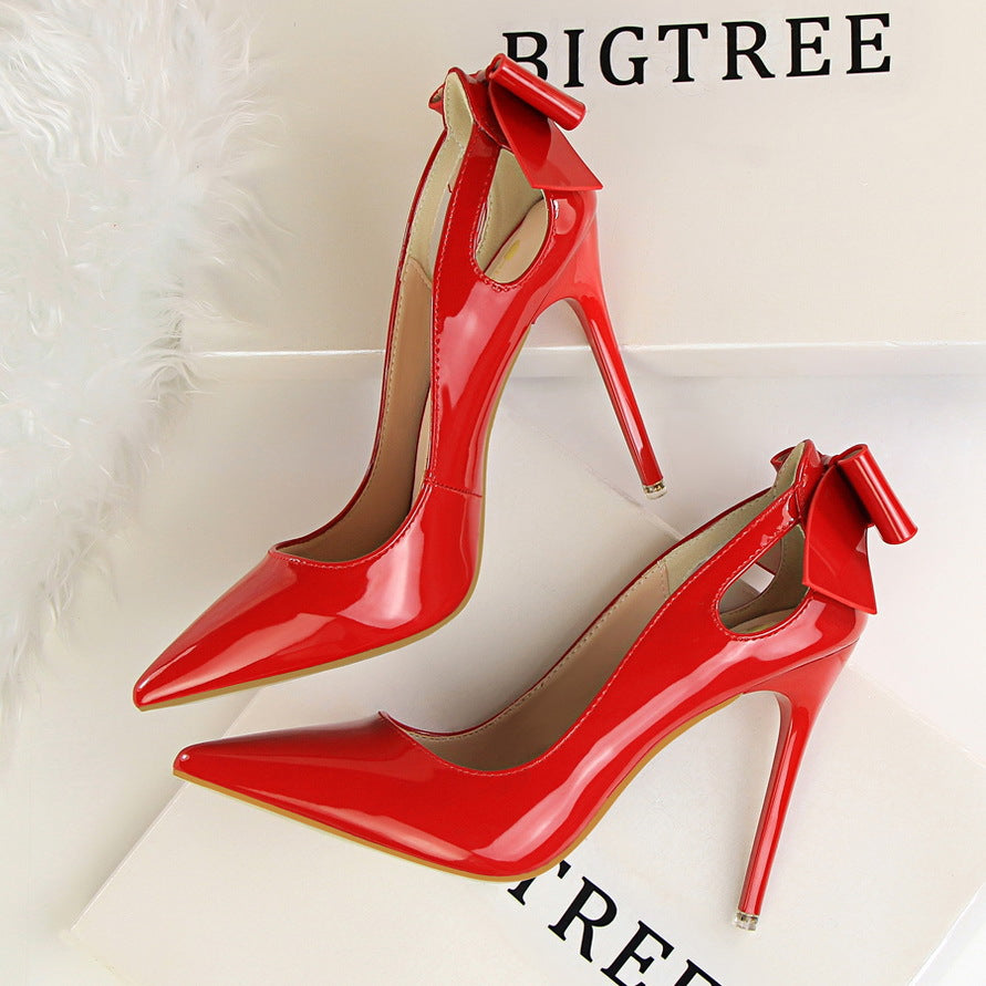 Women's Solid Color Cutout Back Bow High Heels See size chart under “more details” The Fashion Celestial