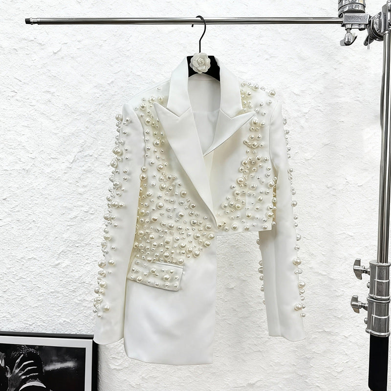 Womens Fashionable Deep V-Neck Heavy-Detailed Beaded Blazer And Skirt Set See size chart under “more details” The Fashion Celestial