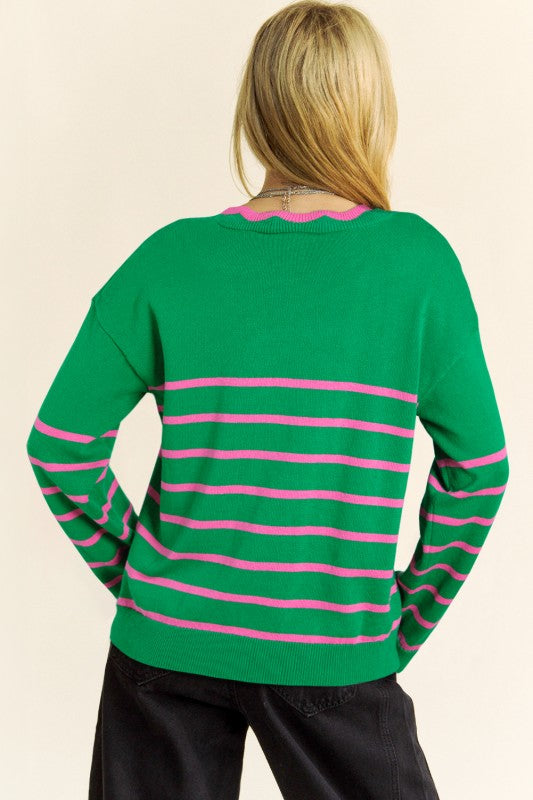 Stripe Cute Bow Detail Sweater Knit Cardigan Shop Style & More | Fresh Looks, Everyday Deals & Free Shipping
