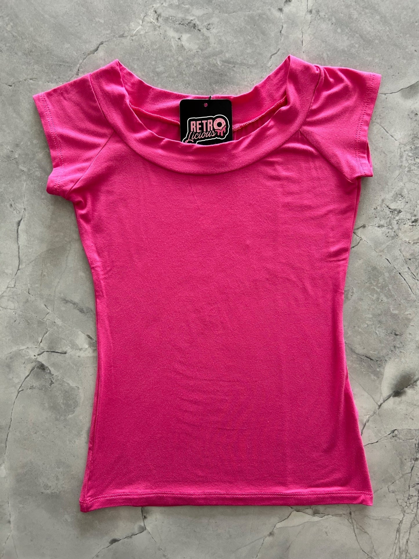 Retro Boat Neck Top in Hot Pink Retrolicious