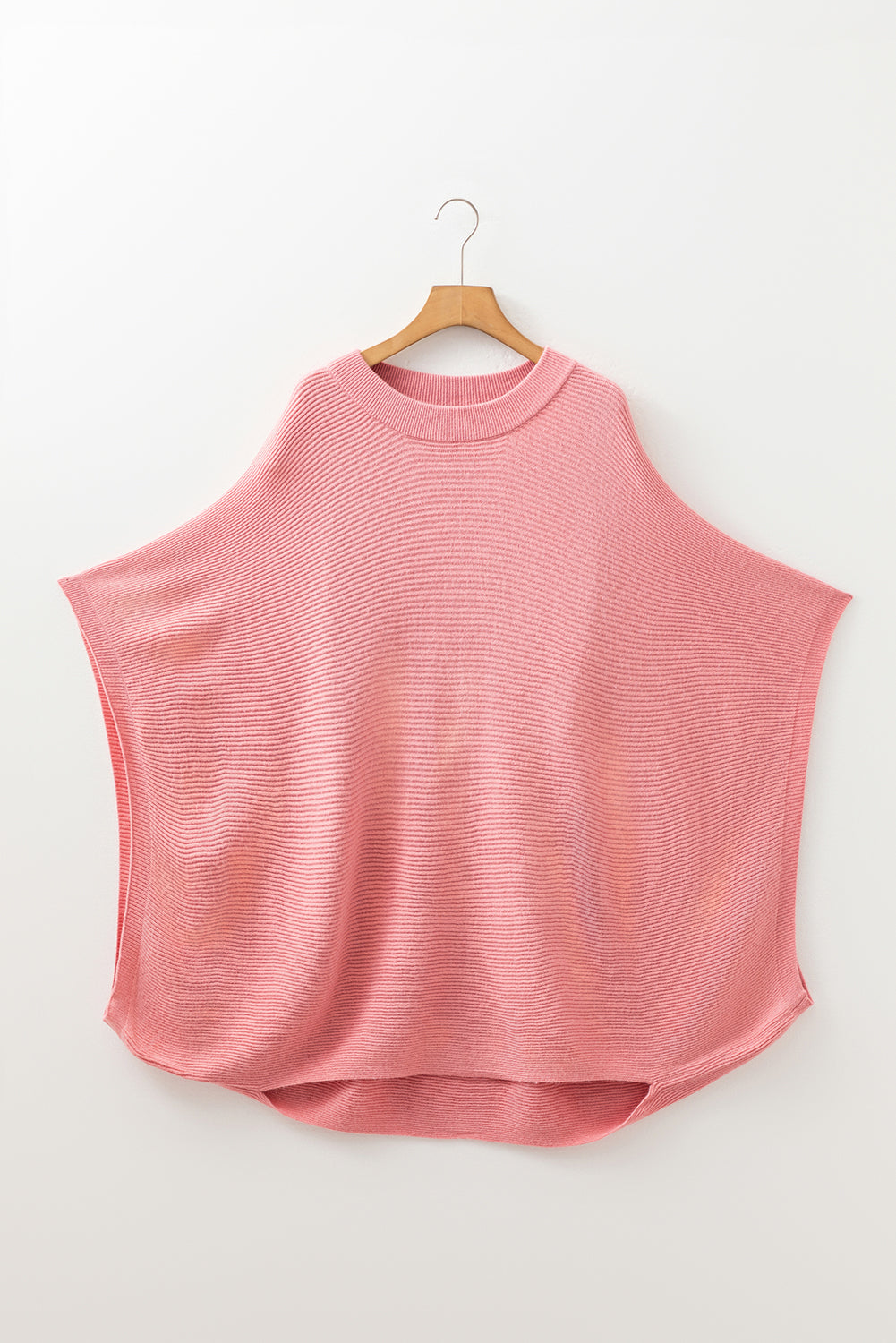Light Pink Ribbed Knit Half Sleeve Plus Size Poncho Style Sweater Garden Naked Curves