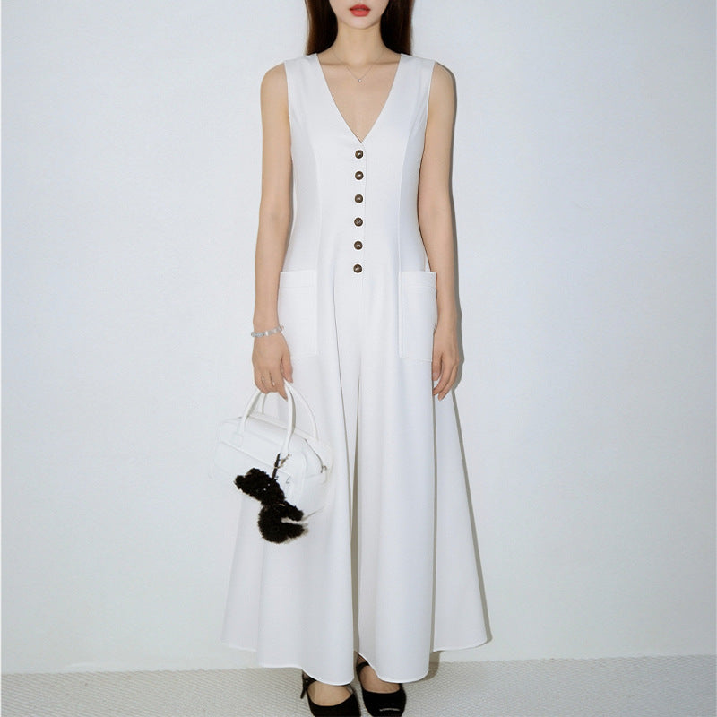 Women's V-Neck Sleeveless Button-Up Pencil Dress FitiqueFit