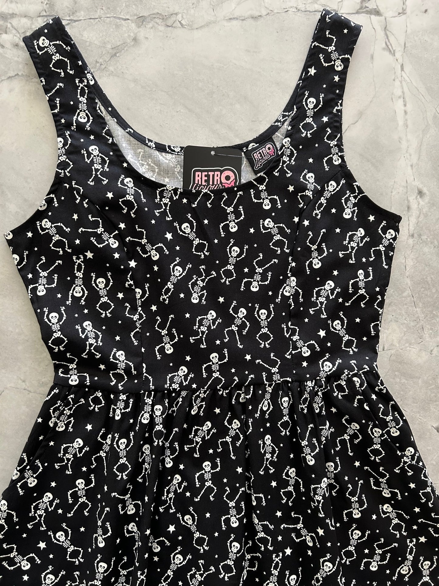 Glow in the Dark Dancing Skeletons Fit & Flare Dress - XS only Retrolicious