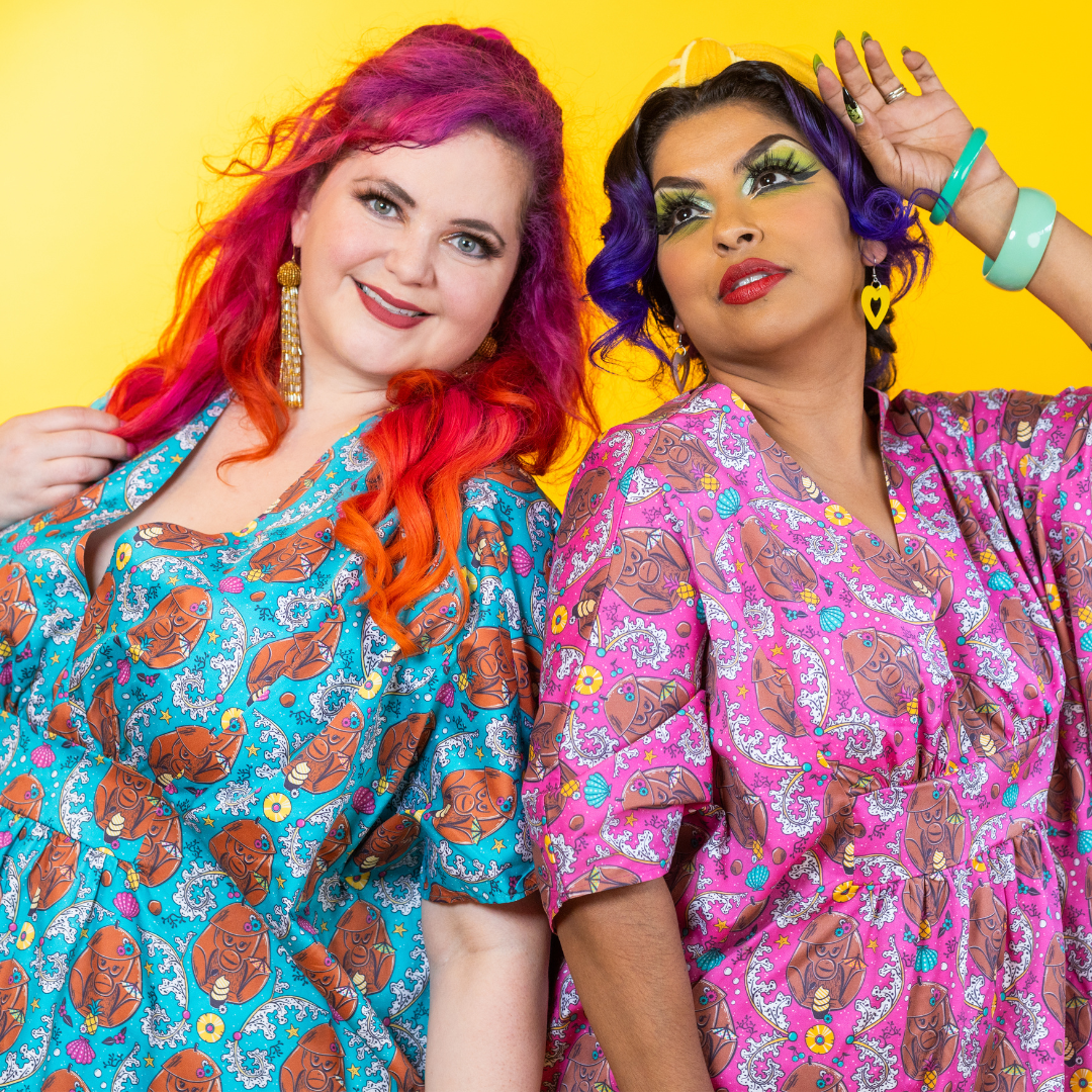 Monkey Business Maxi Caftan in Magenta Madness Blue Platypus Clothing