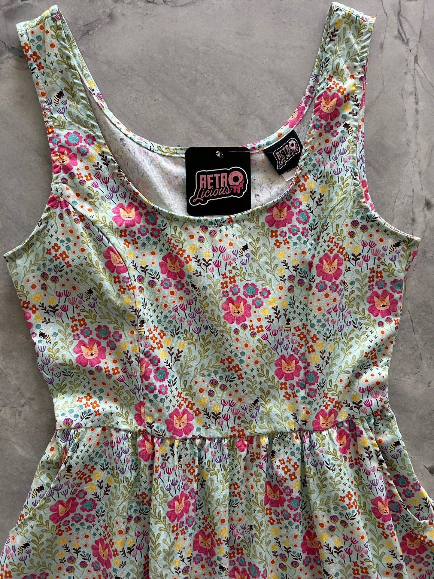Floral Cats Fit & Flare Dress Retrolicious