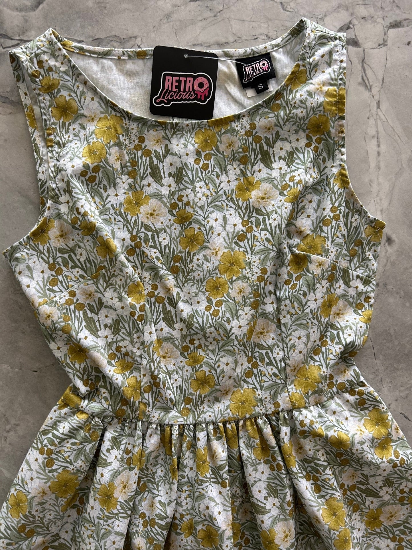 Mustard Floral Midi Dress Retrolicious