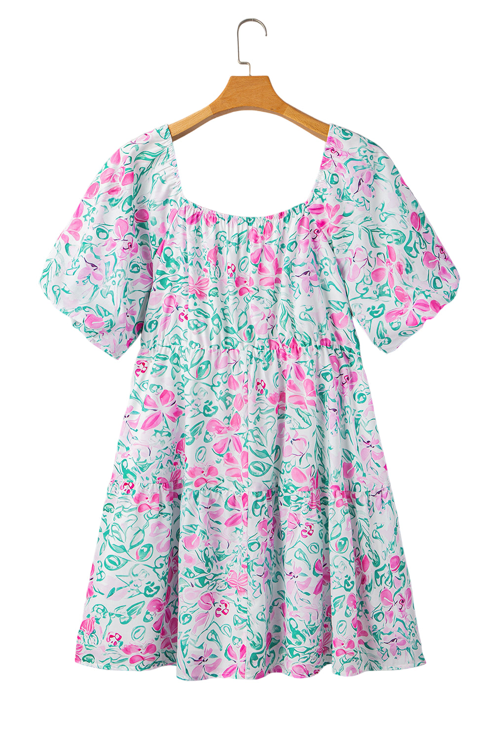 White Floral Print Ric-rac Trim Square Neck Plus Size Mini Dress Garden Naked Curves