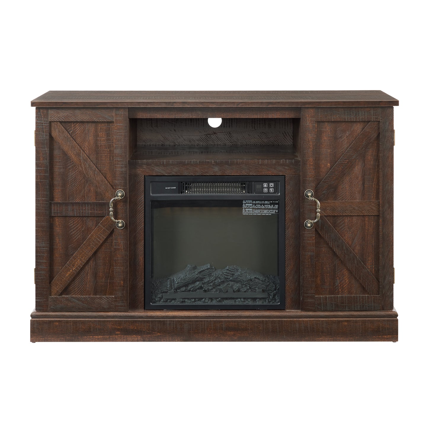 Farmhouse Classic Media TV Stand Antique Entertainment Console for TV up to 50" with 18" Electric Fireplace Insert V.I.P Digital Presence