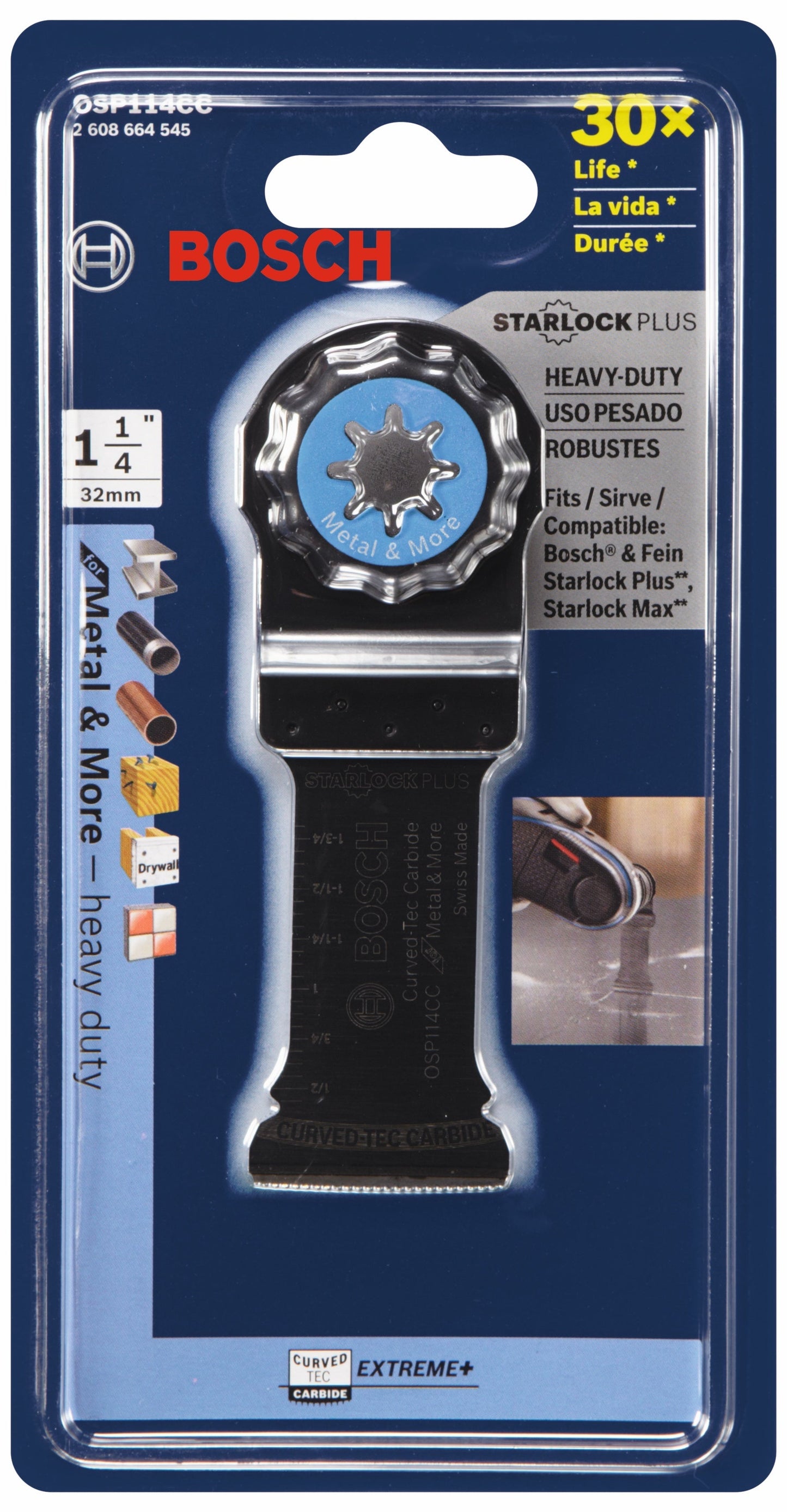BOSCH OSP114CC 1-1/4 In. StarlockPlus® Oscillating Multi-Tool Curved-Tec Carbide Extreme Plunge Blade VM Hardware