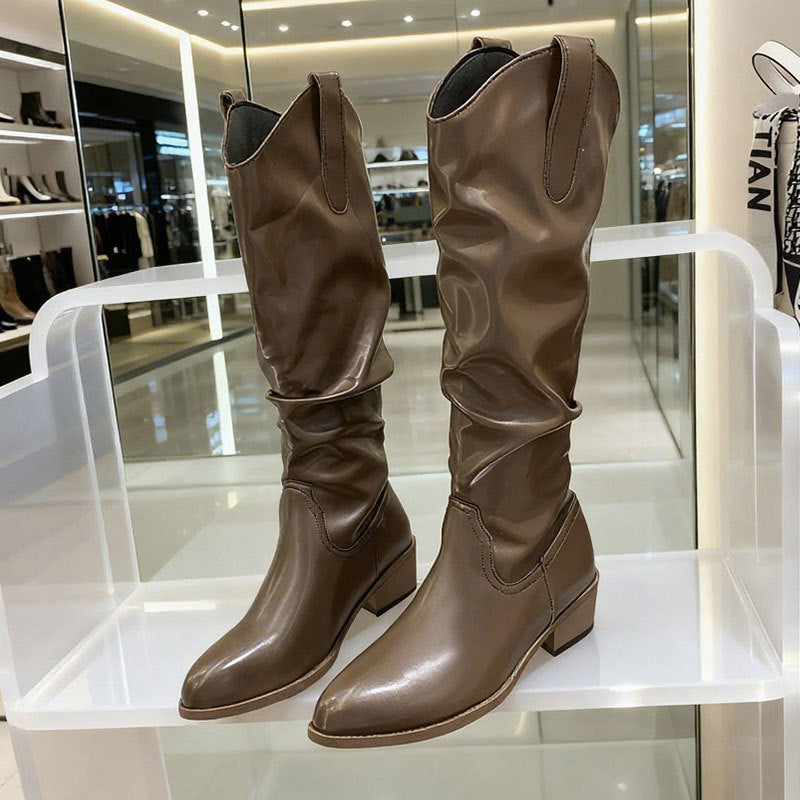 Chunky Heel Suede Riding Boots Women FitiqueFit