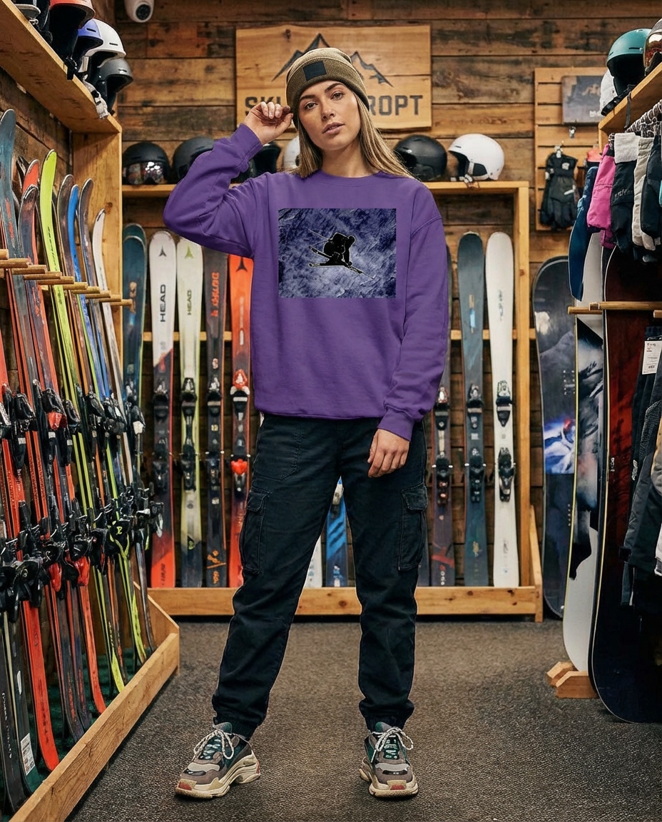 Big Air Skier Graphic, Volkl skier, Moss Apparel, Unisex Crewneck Sweater Moss Apparel