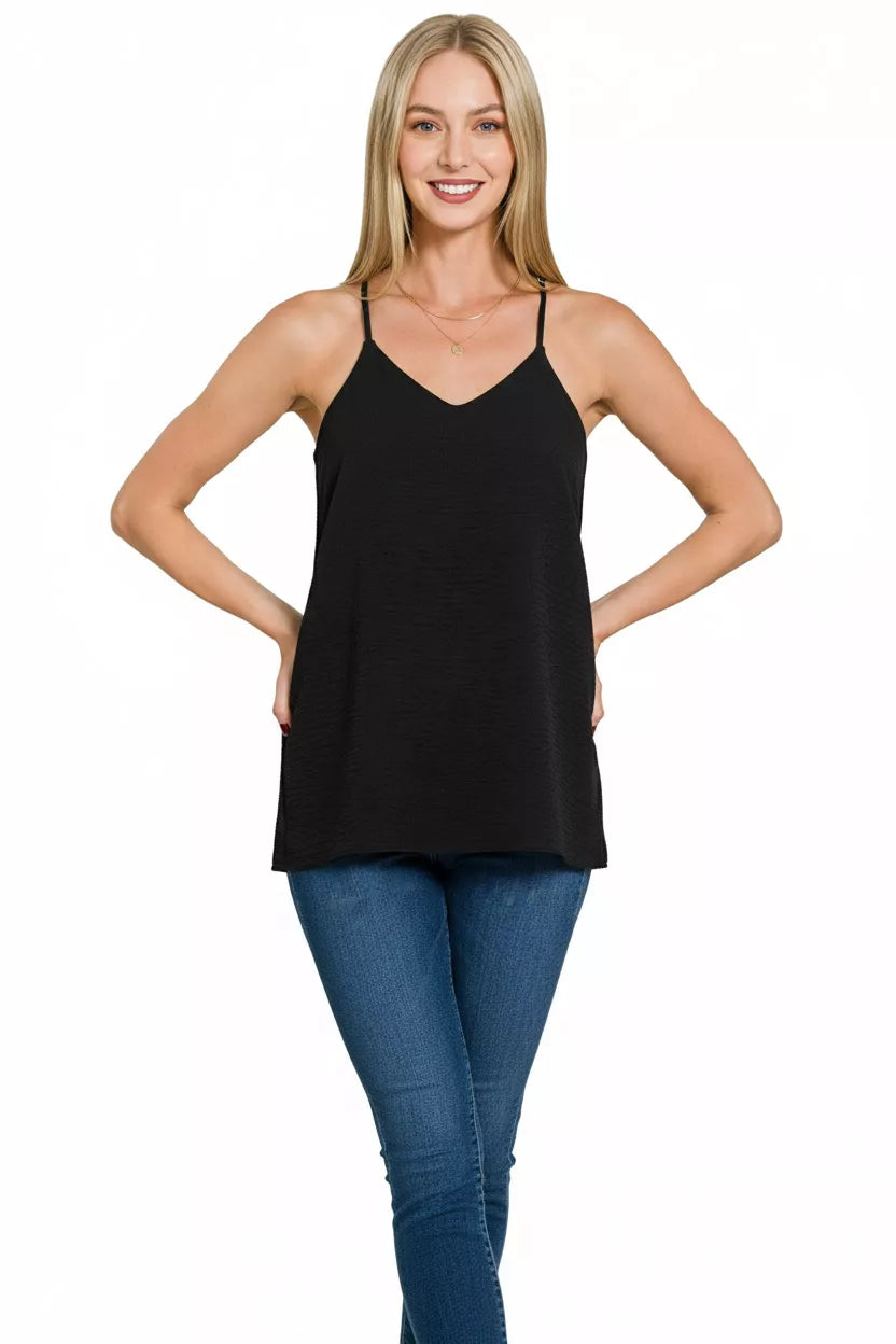 Zenana Woven Airflow Adjustable Strap V-Neck Cami Montret