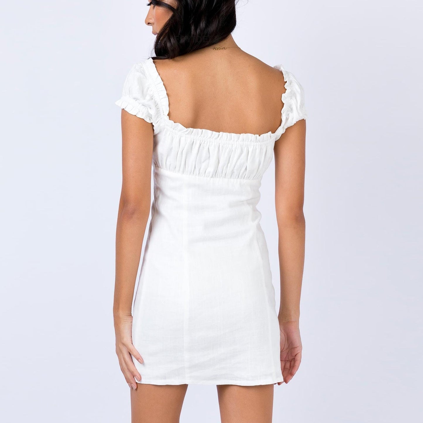 Women's Off-Shoulder Lace-Up Puff-Sleeve Single-Breasted Sheath Dress FitiqueFit