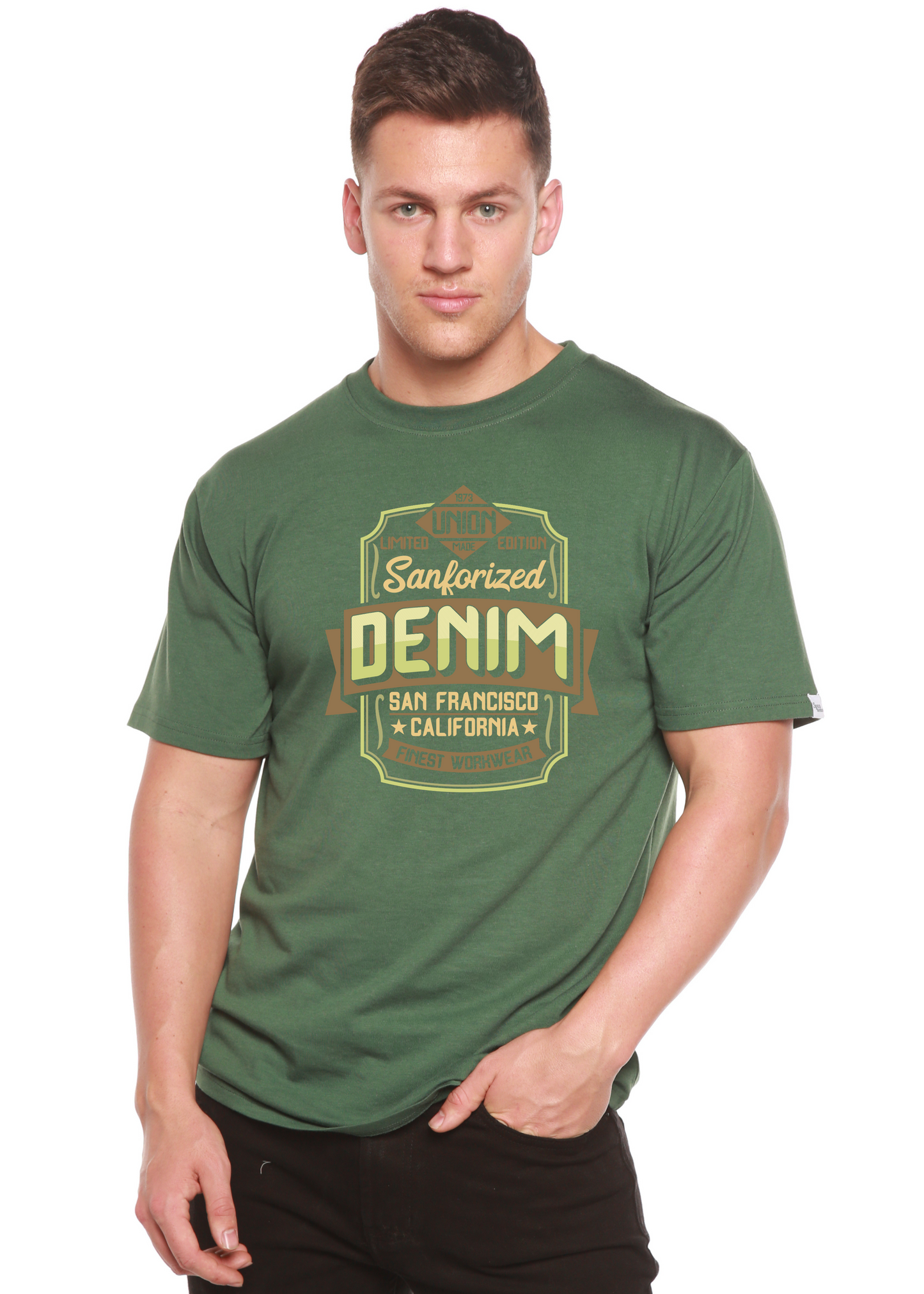 Sanforized Denim Men's Bamboo Viscose/Organic Cotton Short Sleeve Graphic T-Shirt Spun Bamboo