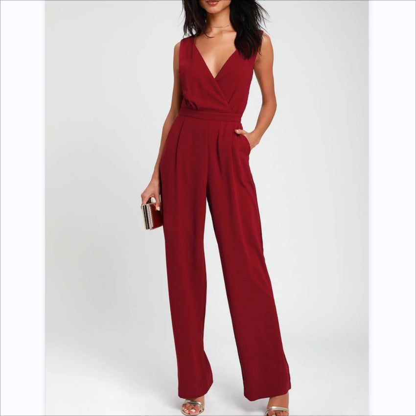 Women’s One-piece Trousers Lace Backless Deep V – High-Waisted Casual Outfit FitiqueFit