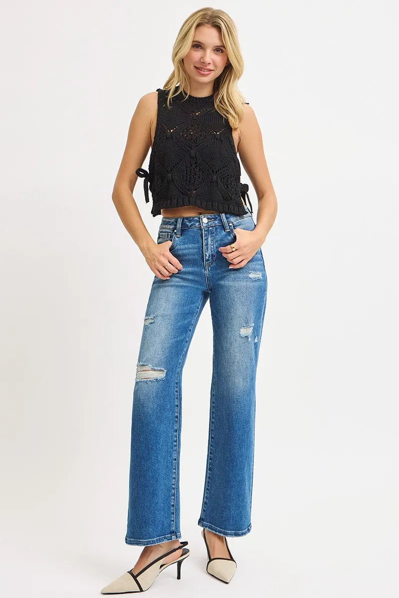 RISEN Full Size High Rise Ankle Straight Front Body Distressed Jeans Plus Size West2East Surf