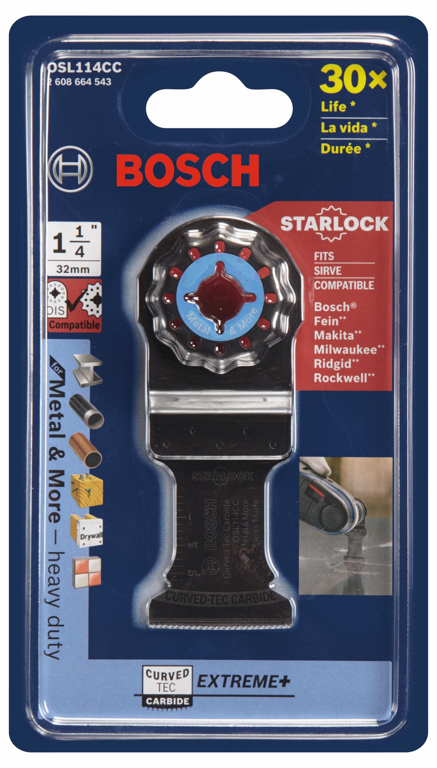 BOSCH OSL114CC 1-1/4 In. Starlock® Oscillating Multi-Tool Curved-Tec Carbide Extreme Plunge Blade VM Hardware