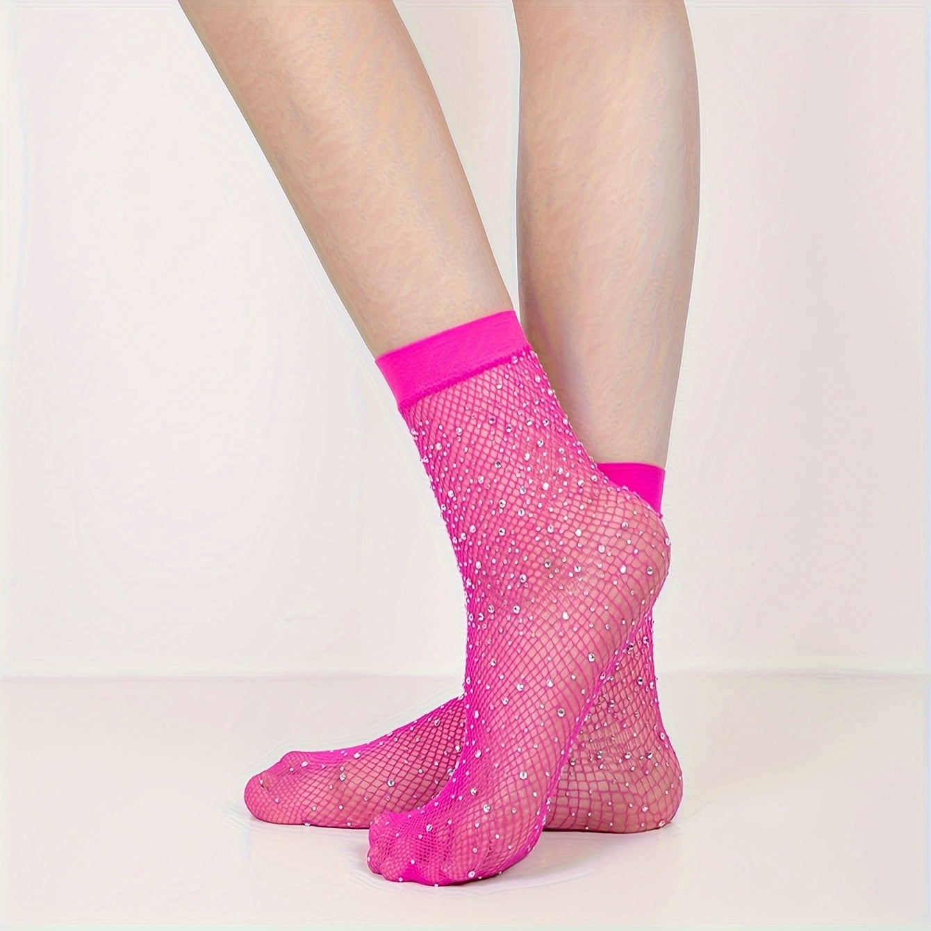 A Pair of Mid-calf Socks with Small Mesh and Rhinestone Decoration NovaCart