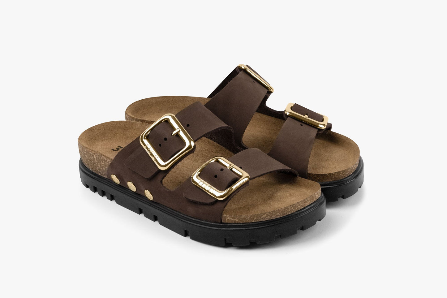 Portofino II by LEON- Women’s Leather Sandal – Double Strap Slide with Cork-style Footbed & Adjustable Buckle LEON Footwear USA