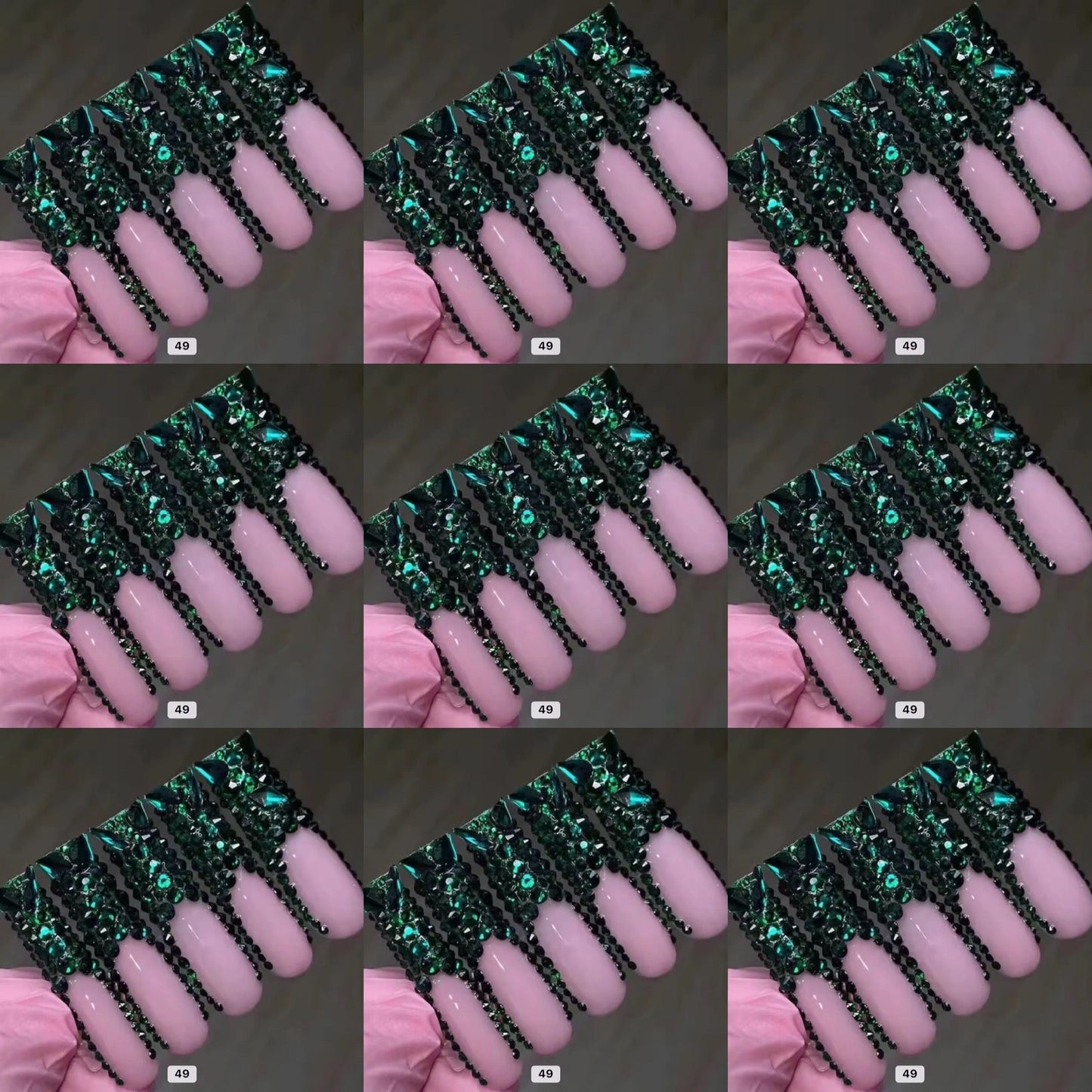 Green crystal long press on nails HOL stores