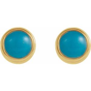 14K Yellow Natural Turquoise Bezel-Set Earrings Ethereal Legacy Boutiques