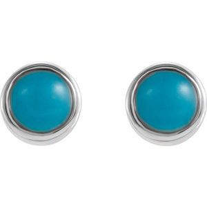 14K White Natural Turquoise Bezel-Set Earrings Ethereal Legacy Boutiques