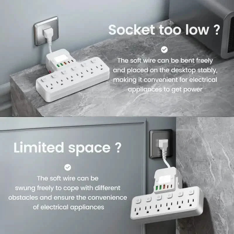 12-in-1 Adjustable Desk Lamp Power Strip – 6 AC Outlets, 3 USB-A & 2 Type-C Ports, Surge Protection DailySale